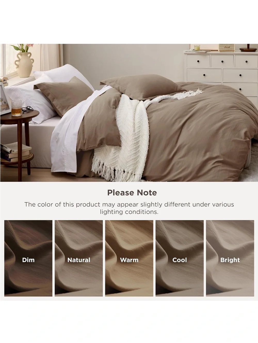 NEW Bedsure Prewashed Duvet Cover King, Cotton-Like Soft Bedding Set, Brown